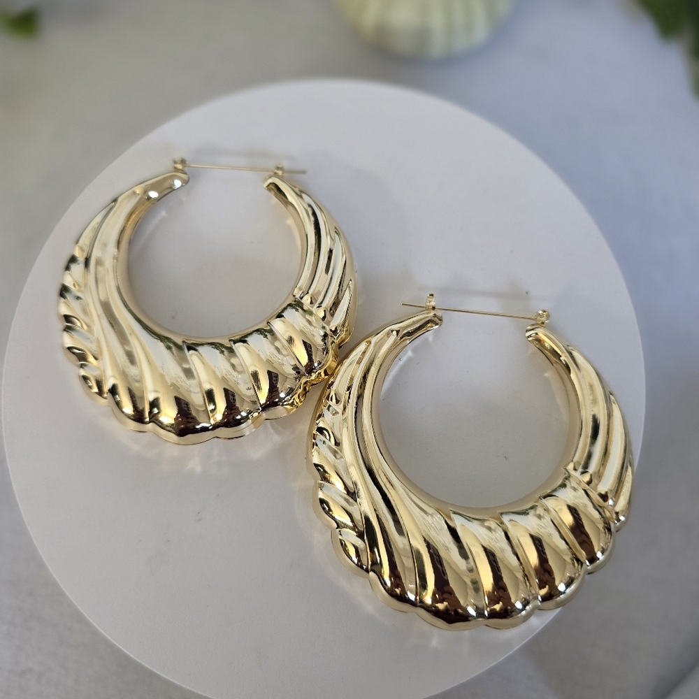 Large Statement Gold Filled Chunky Hoop Earrings 2 3/4"
